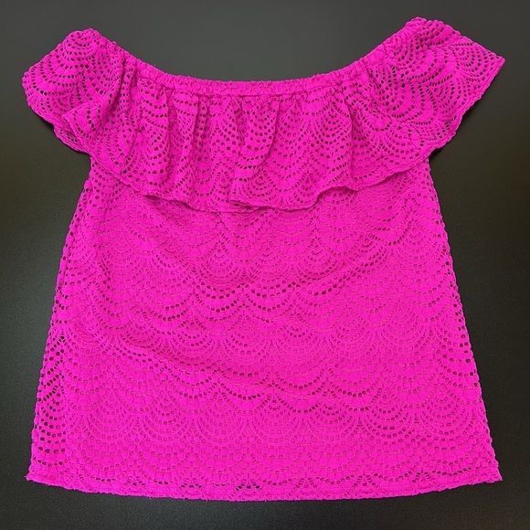 Lilly Pulitzer Pink La Fortuna Lace Top Small 25603 Soft Off the Shoulde… - Picture 2 of 14
